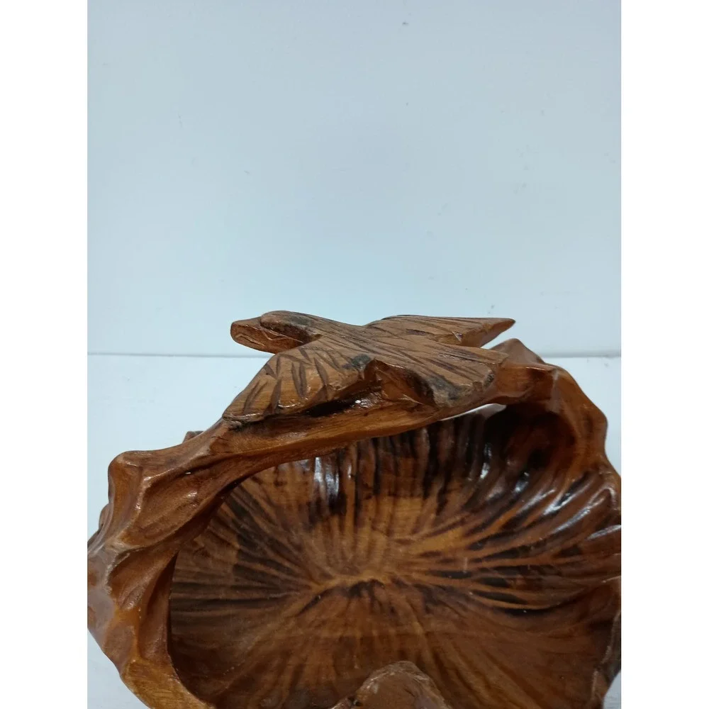 Vintage Hand Carved Wood Bird Basket Brown Rustic Farmhouse Decor Art
